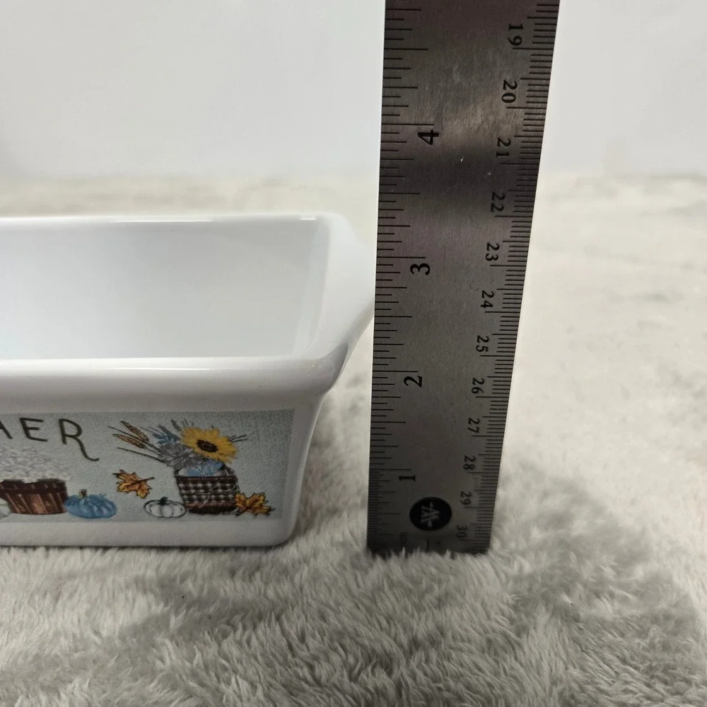 Royal Norfolk Harvest Mini Loaf Pan White Ceramic Gather Pumpkin Sunflower 5in